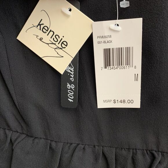 Kensie Black Silk Short Sleeve Layered Ruffle Dress Size Medium NWT - Picture 4 of 7
